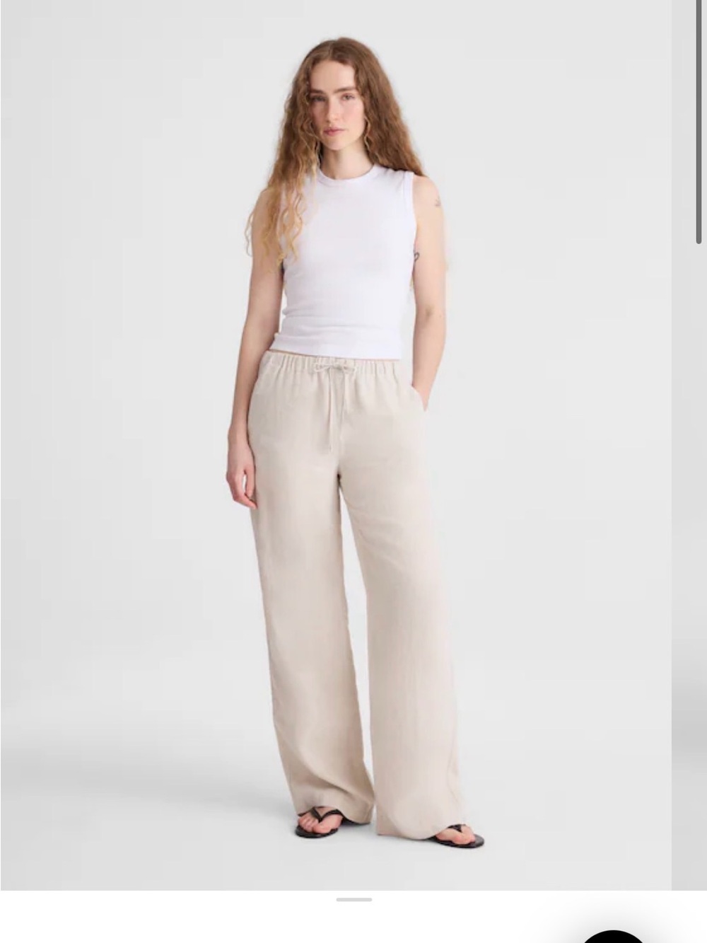 Madewell Cream Wide-Leg 100% Linen Pants M short